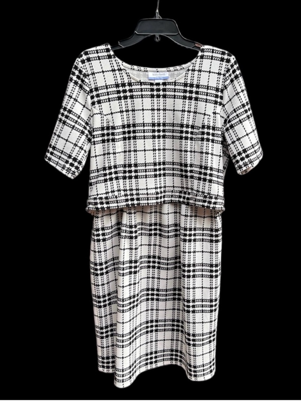 Motherhood Maternity Nursing Dress, White and Black Plaid, L